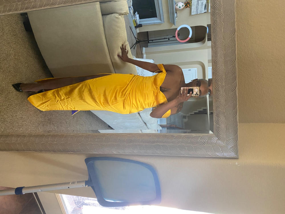 Zarah Yellow High Slit Corset Satin Dress - Customer Photo From Felicia Miller
