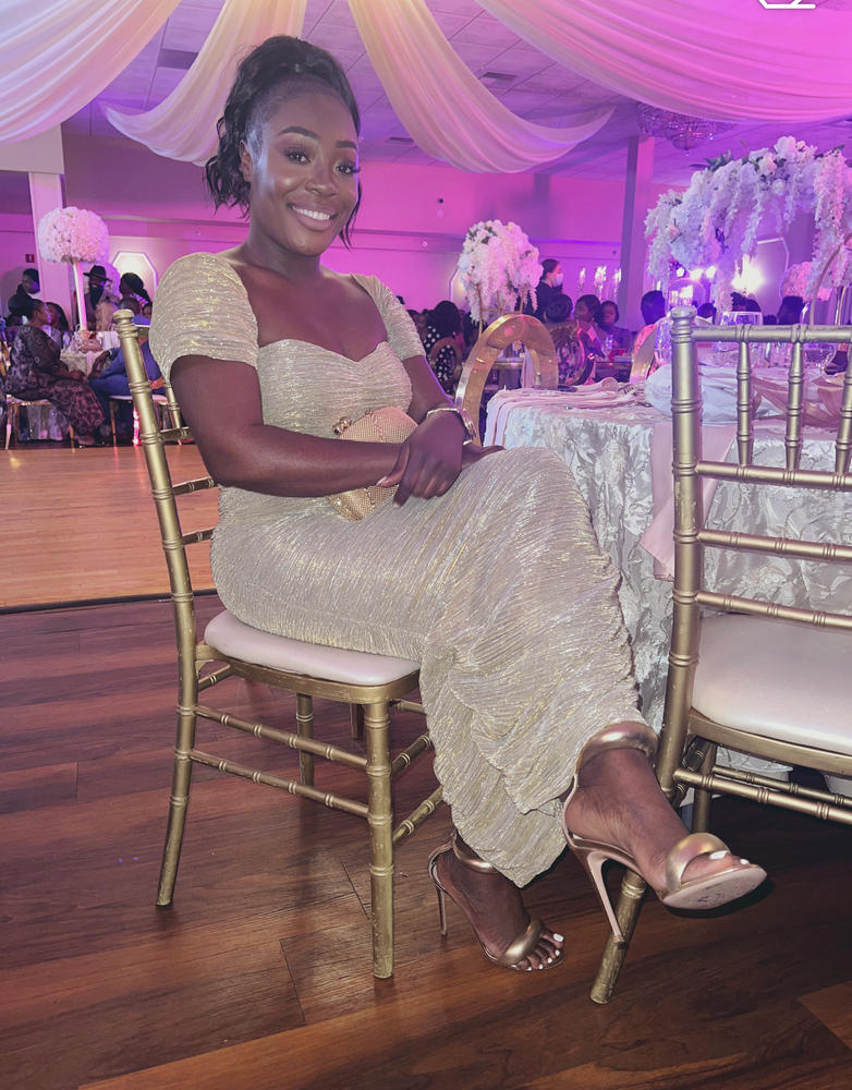 Gene Gold Ruched Off Shoulder Chiffon Dress - Customer Photo From Evelyn Dwumah