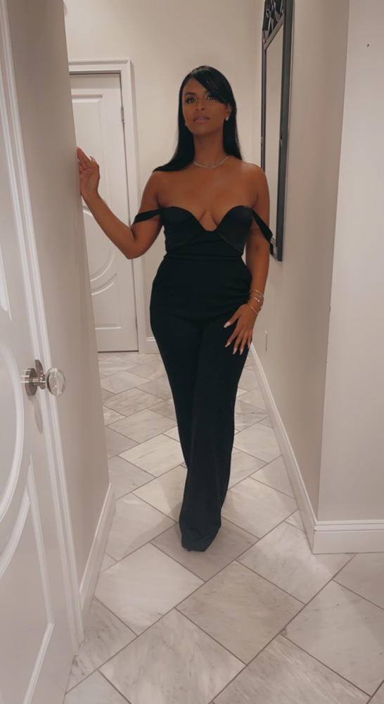 Onika Black Satin and Crepe Jumpsuit - Customer Photo From Anonymous