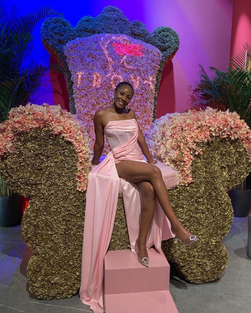 Holly Pink Crystallized Corset High Slit Satin Gown - Customer Photo From Ebony Wright 