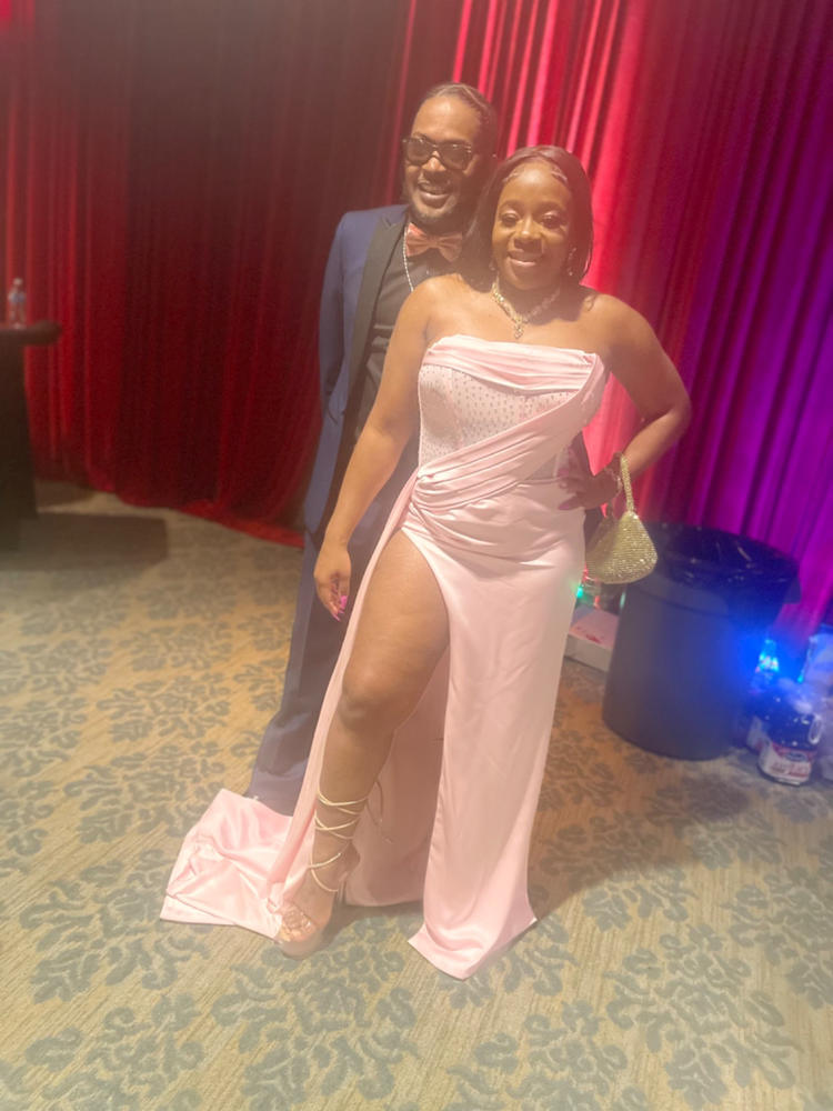 Holly Pink Crystallized Corset High Slit Satin Gown - Customer Photo From Dontay Clifton