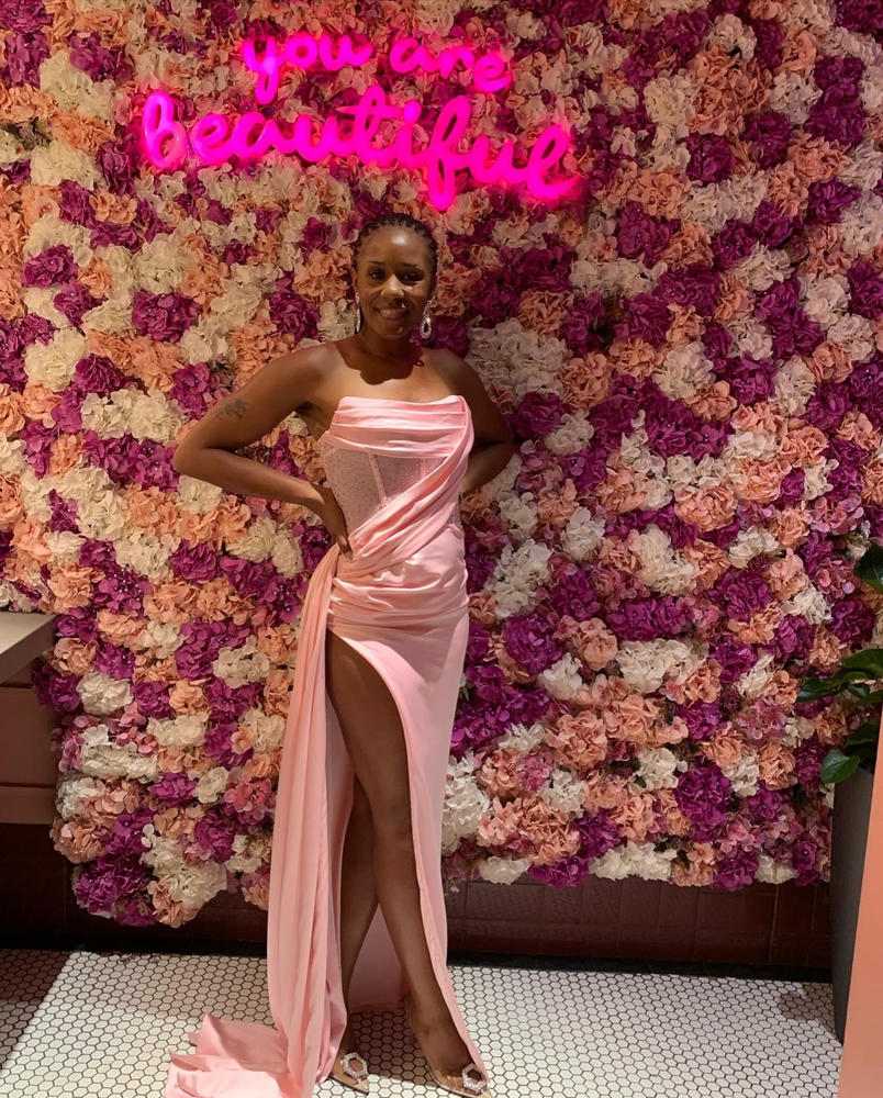 Holly Pink Crystallized Corset High Slit Satin Gown - Customer Photo From Ebony Wright 