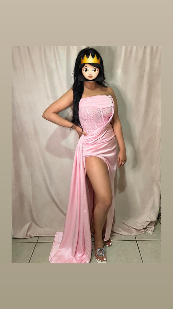 Holly Pink Crystallized Corset High Slit Satin Gown - Customer Photo From Daisy Ruiz