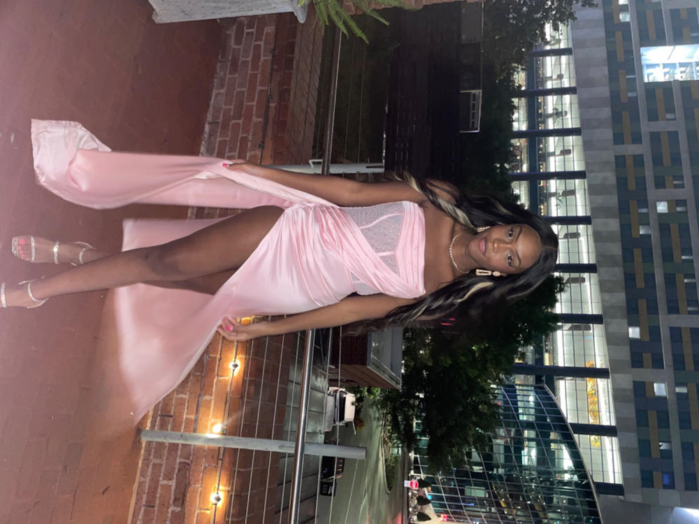 Holly Pink Crystallized Corset High Slit Satin Gown - Customer Photo From Iturri Jackson
