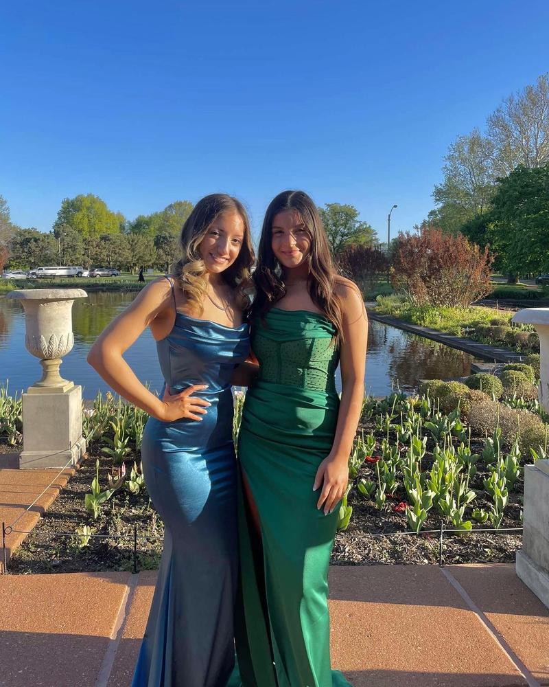 Holly Green Crystallized Corset High Slit Satin Gown - Customer Photo From Isabella Zeneli