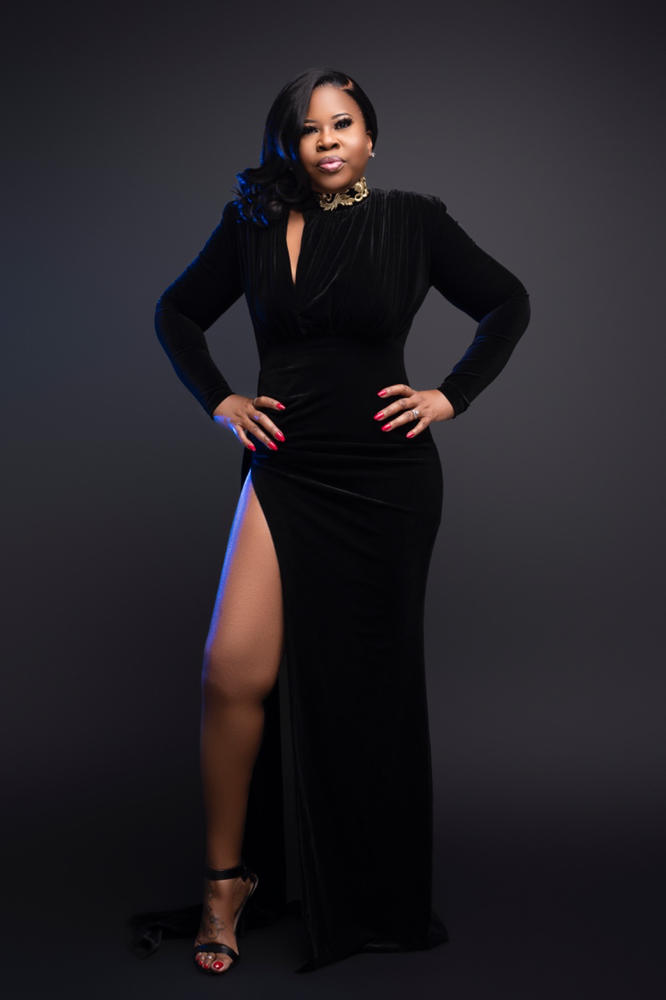 Zenaida Black Cutout High Slit Velvet Gown - Customer Photo From Cornice Jordan