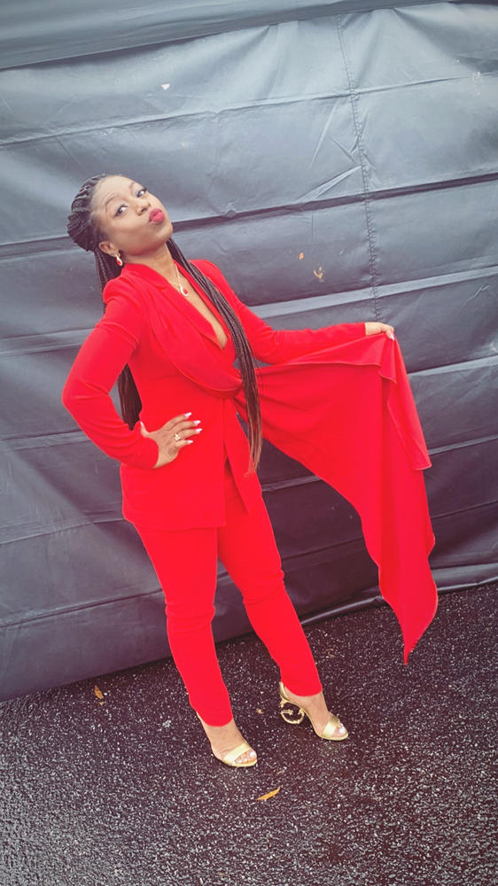 Vayla Red Skinny Fit Crepe Trousers - Customer Photo From Latrice Lee