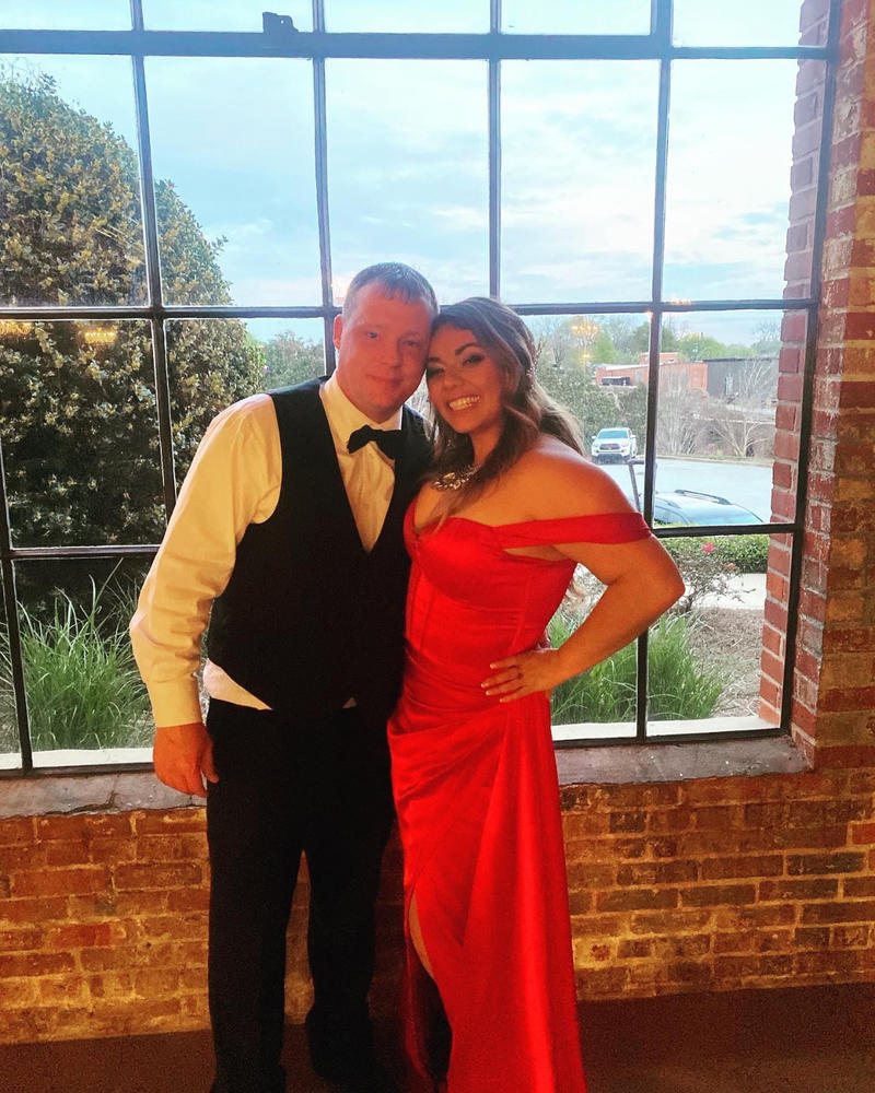 Zayda Red High Slit Corset Satin Gown - Customer Photo From Jacqueline Turner