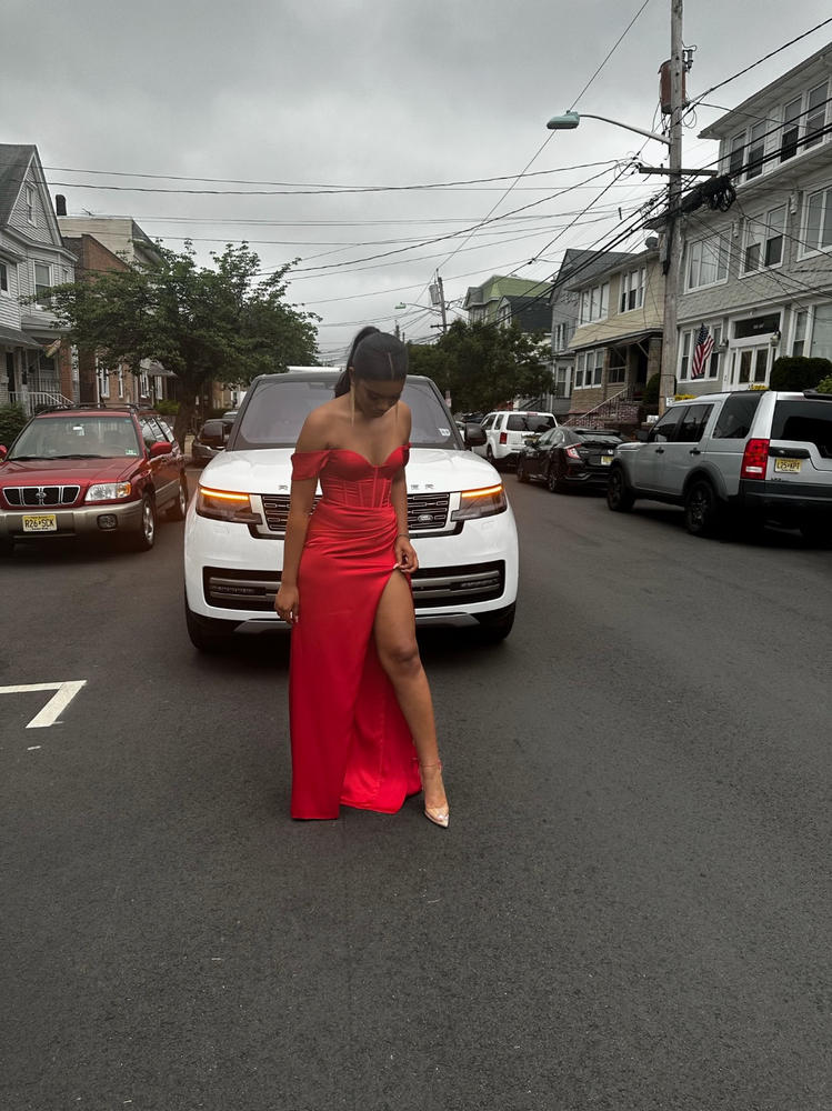 Zayda Red High Slit Corset Satin Gown - Customer Photo From Anonymous