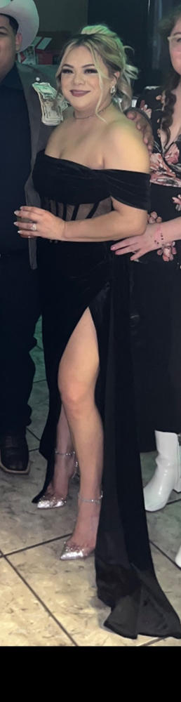 Priya Black Draping Corset High Slit Velvet Gown - Customer Photo From Tiffany Zamora