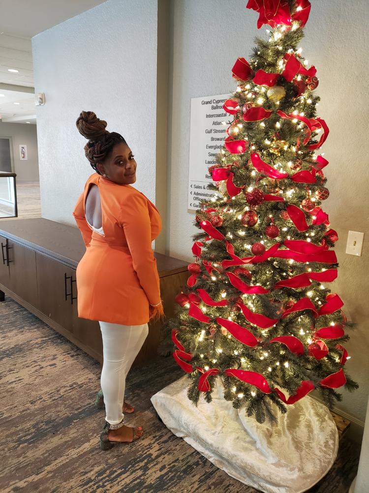 Quilla Orange Feather Crystal Sleeve Backless Blazer Dress - Customer Photo From Dejah Joseph 