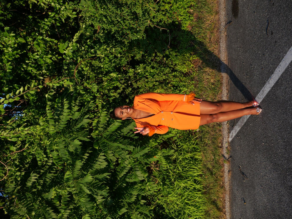 Quilla Orange Feather Crystal Sleeve Backless Blazer Dress - Customer Photo From Aleisha Murdock