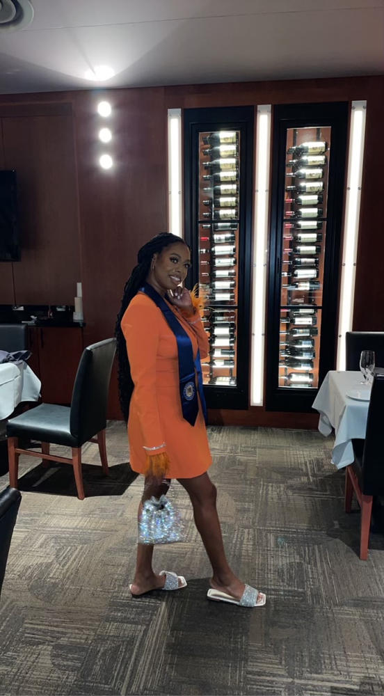 Quilla Orange Feather Crystal Sleeve Backless Blazer Dress - Customer Photo From Anonymous