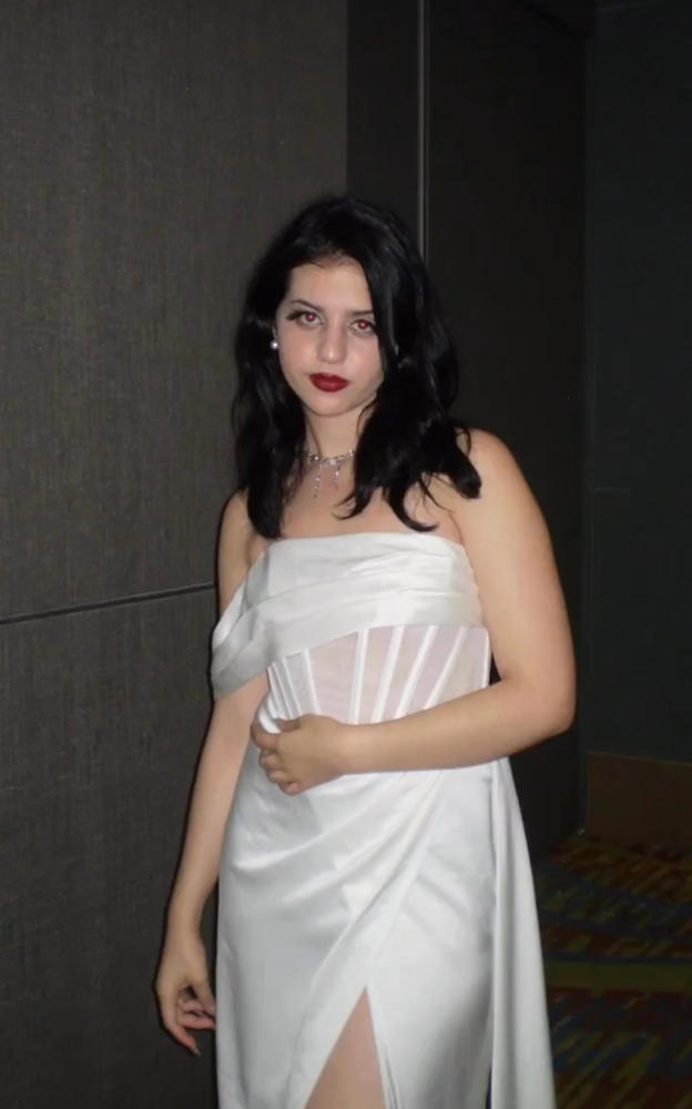 Rebeca White Satin High Slit Corset Gown - Customer Photo From B