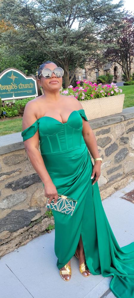 Zayda Green High Slit Corset Satin Gown - Customer Photo From Josy Fortune
