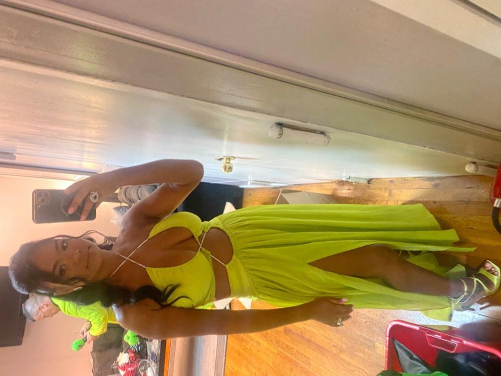 Quinby Lemon Chiffon Pleated Lace Up Maxi Dress Quinby Lemon Chiffon Pleated Lace Up Maxi Dress