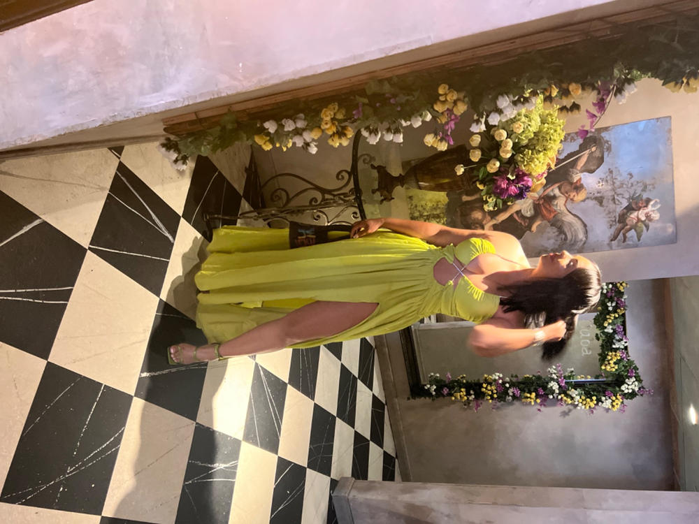 Quinby Lemon Silk Pleated Lace Up Maxi Dress - Customer Photo From Haydee Peralta