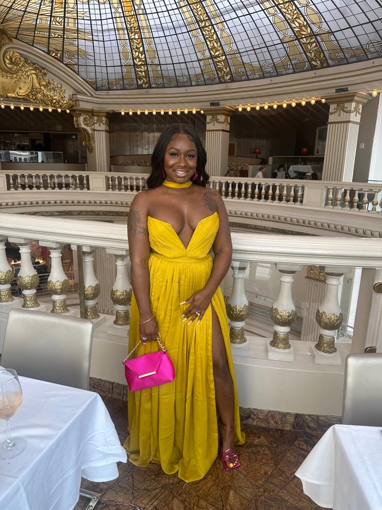 Xella Yellow Silk Pleated Chiffon Maxi Dress - Customer Photo From Brianna J