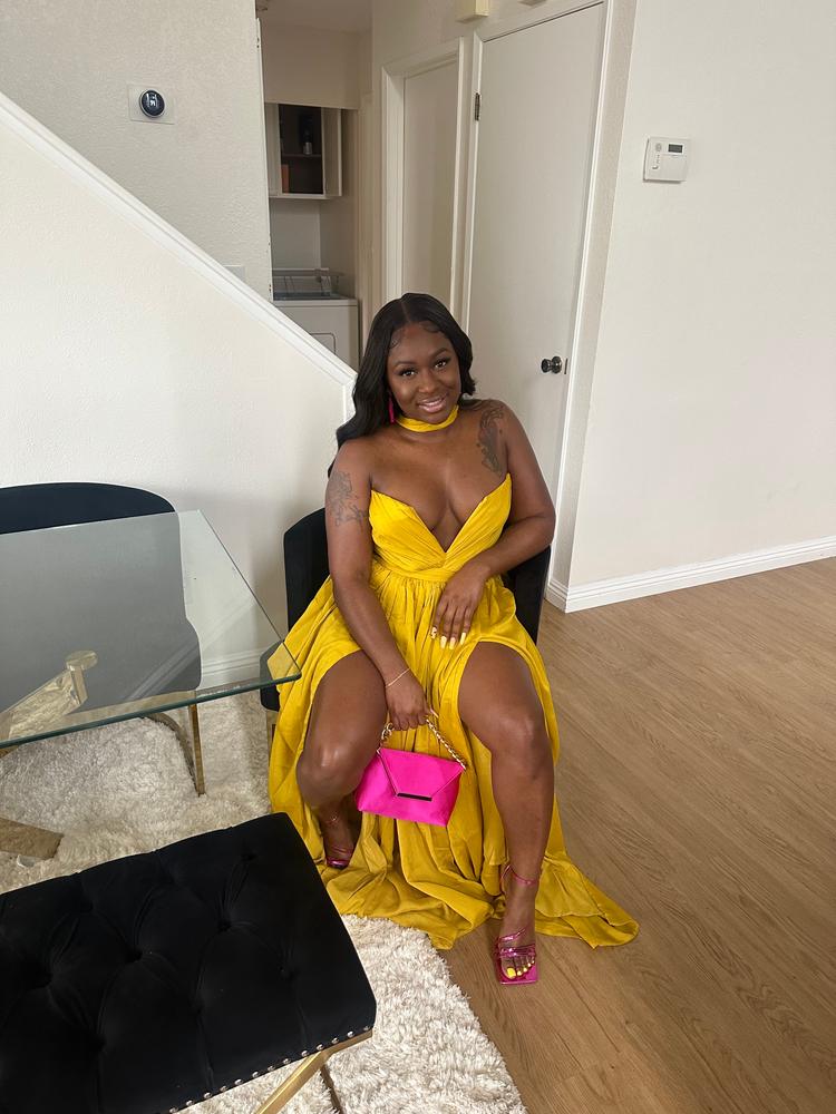 Xella Yellow Silk Pleated Chiffon Maxi Dress - Customer Photo From Brianna J