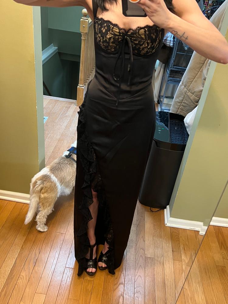 Freddie Black Lace Satin Maxi Corset Dress - Customer Photo From Christina