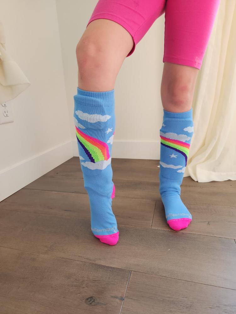 Neon Rainbow Clouds Over the Calf Athletic Socks - Customer Photo From Rachel Cate