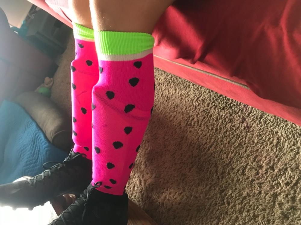Neon Watermelon Athletic Over the Calf Socks - Customer Photo From Heather S.