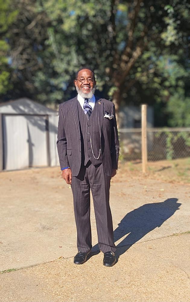 Black Pinstripe Three Piece Suit by Alain Dupetit
