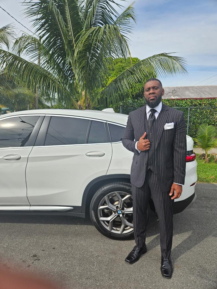 Black Pinstripe Three Piece Suit - Customer Photo From Darren Greene