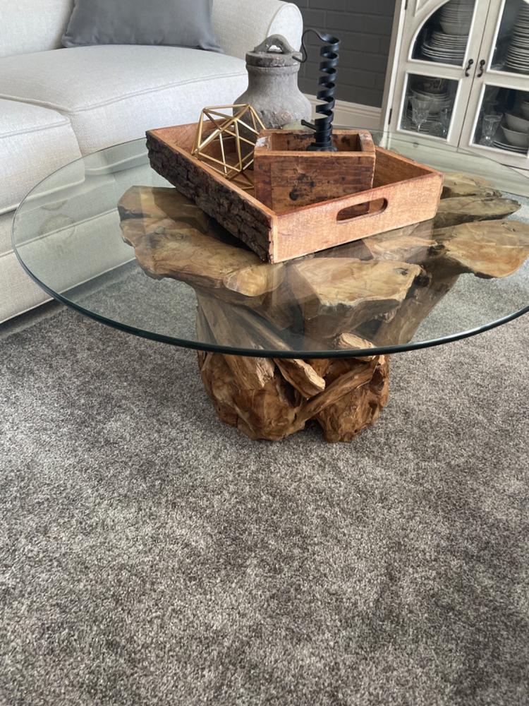 Driftwood Glass Top Round Cocktail Table | Zin Home