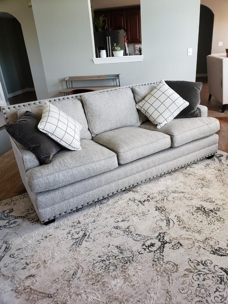 Riley Upholstered 3 Seat Sofa With Nailheads Zin Home Riley Upholstered 3 Seat Sofa With