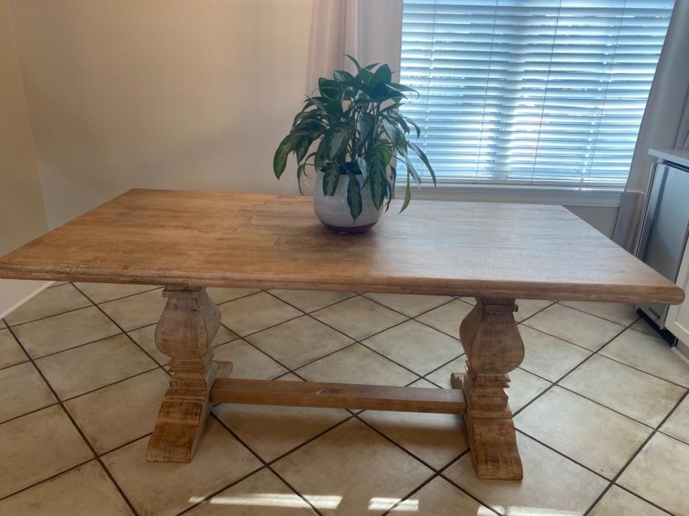 French Farmhouse Solid Wood Trestle Dining Table 72" - Customer Photo From Adrienne