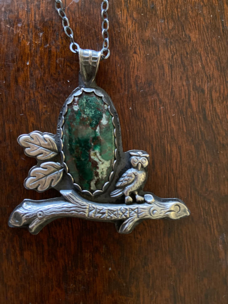 The Wisdom Owl - Chrysocolla Pendant - Customer Photo From Anonymous