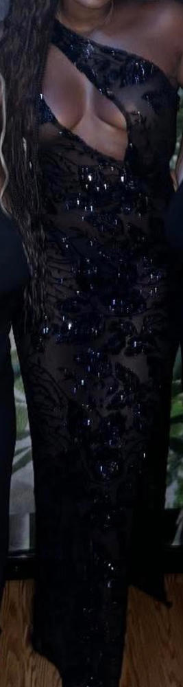 black stones for dress Black Sheer Mesh Sequin Over-Dress with Silver Leotard