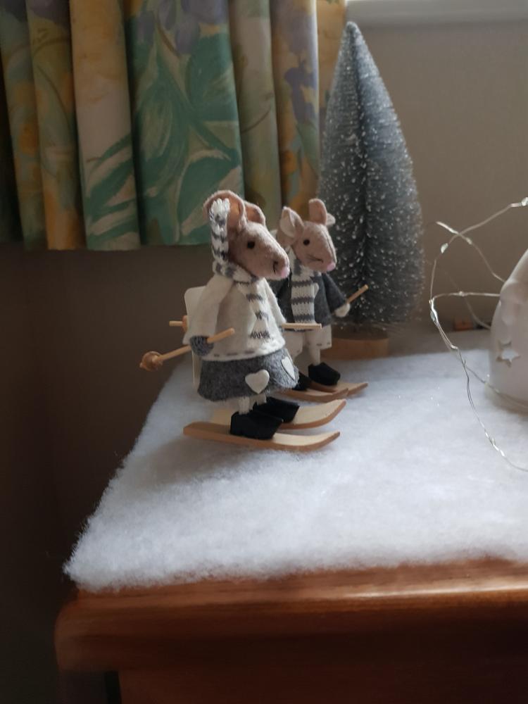 Christmas Skiing Mice, Pair of Festive Standing Mice - Customer Photo From Alison Haskins