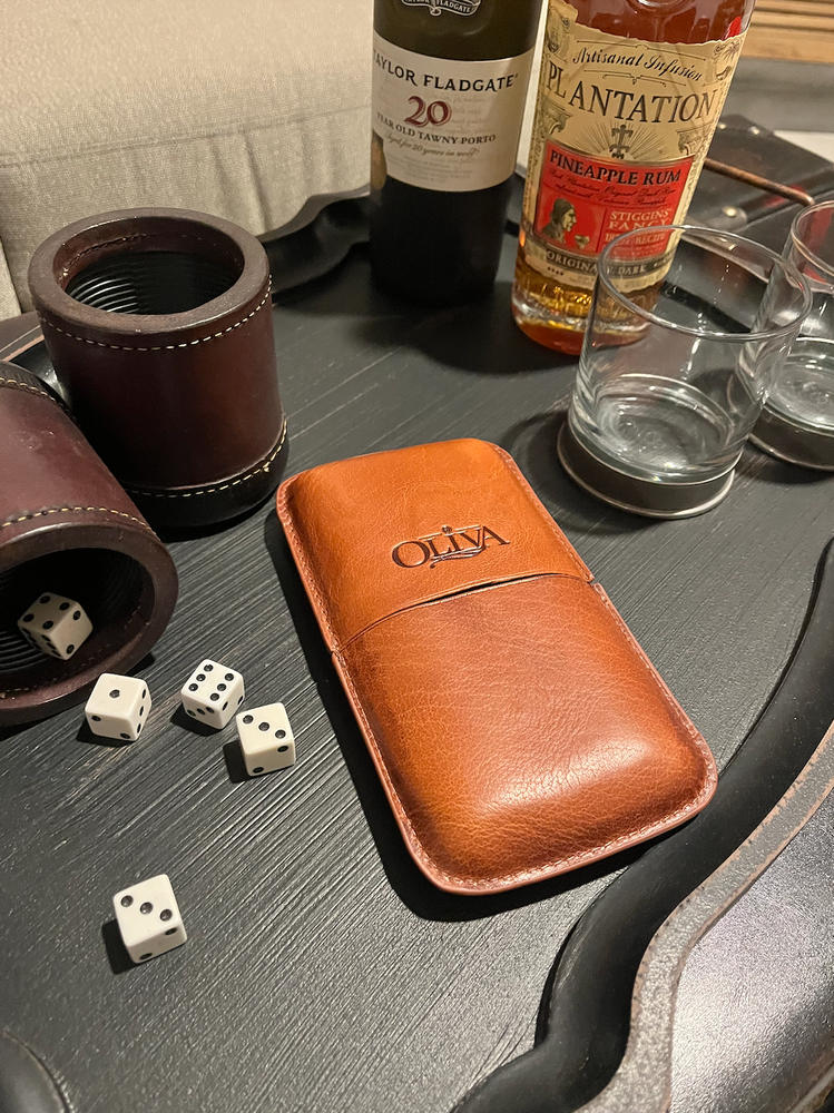 Oliva 3-Cigar Genuine Leather Case