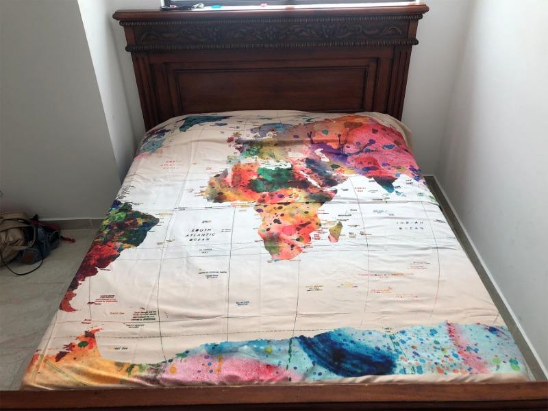 Watercolor World Map With Place Names Bedding Set - Customer Photo From Anonymous