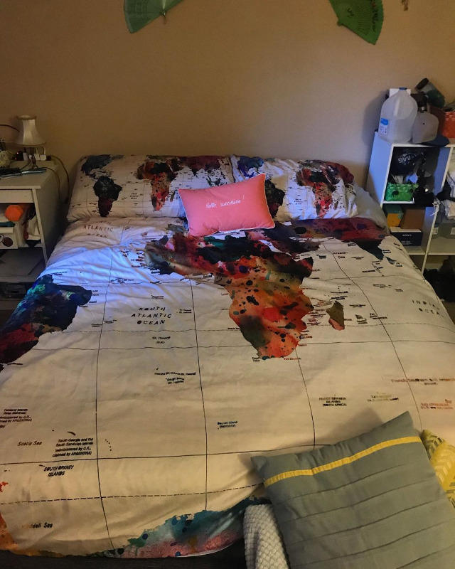 Watercolor World Map With Place Names Bedding Set - Customer Photo From Anonymomus