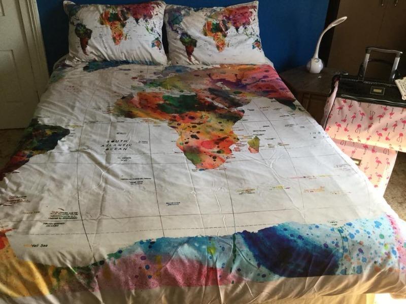 Watercolor World Map With Place Names Bedding Set - Customer Photo From Nancy K.