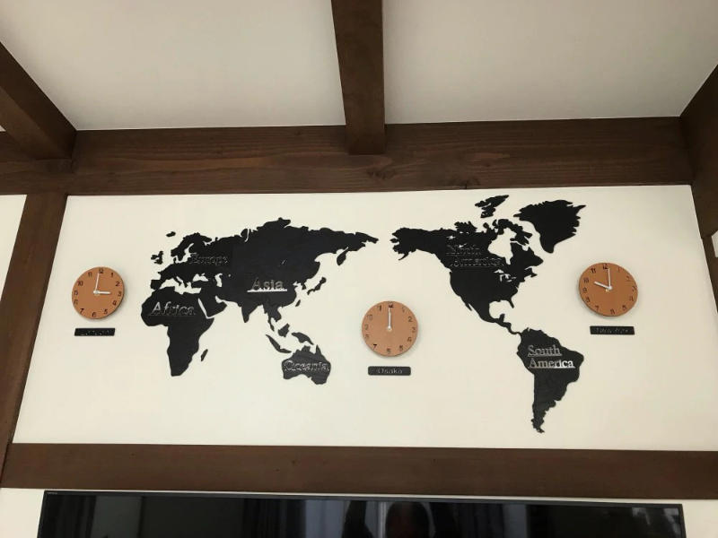 World Map Wooden Wall Clock - Customer Photo From Anonymous