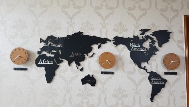World Map Wooden Wall Clock - Customer Photo From Anonymous
