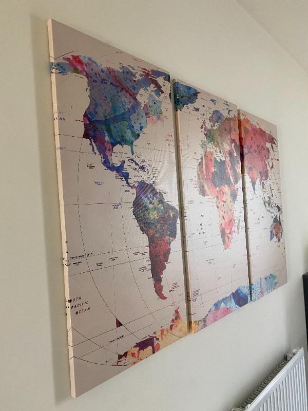 Watercolor World Map 3 Panel Canvas Set - Customer Photo From Boda T