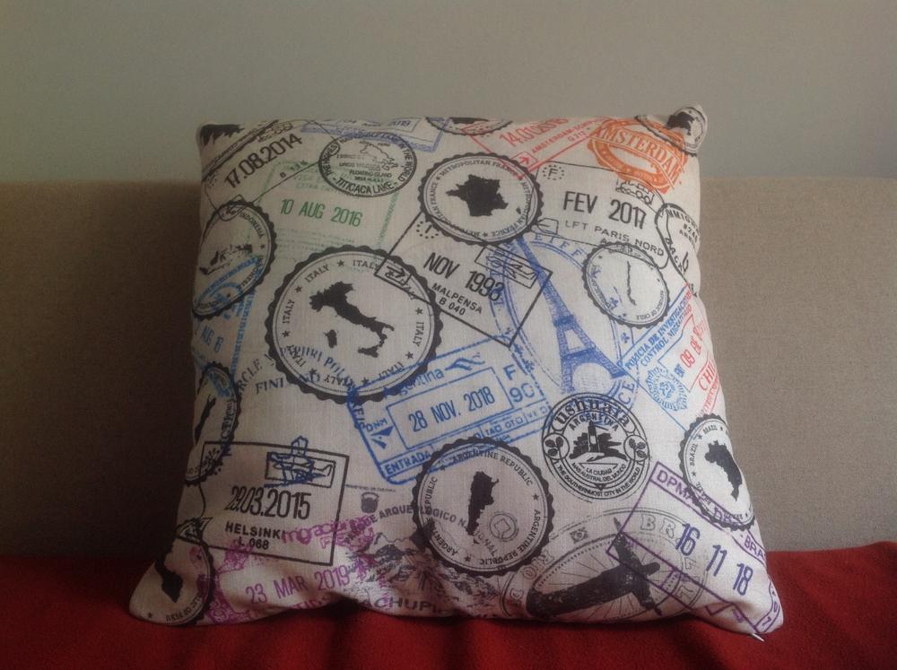 Custom Passport Stamp Pillow - Customer Photo From Claire Lacrouts