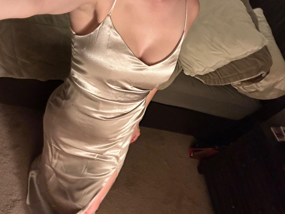 Catherine Shiny Satin Dress - Olive