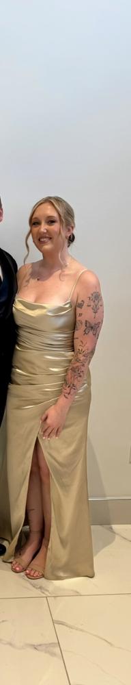 Lydia Shiny Satin Dress - Neutral Champagne - Customer Photo From Kayla Balfour