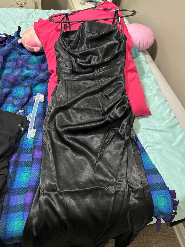 Lydia Shiny Satin Dress - Black - Customer Photo From Tricia Conti