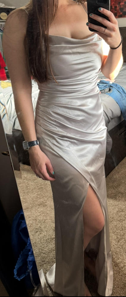 Lydia Shiny Satin Dress - Platinum - Customer Photo From Alissa Gildark