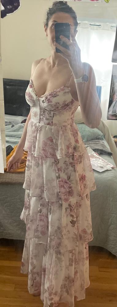Lola Chiffon Dress - Dusty Pink Peonies - Customer Photo From sara shipley