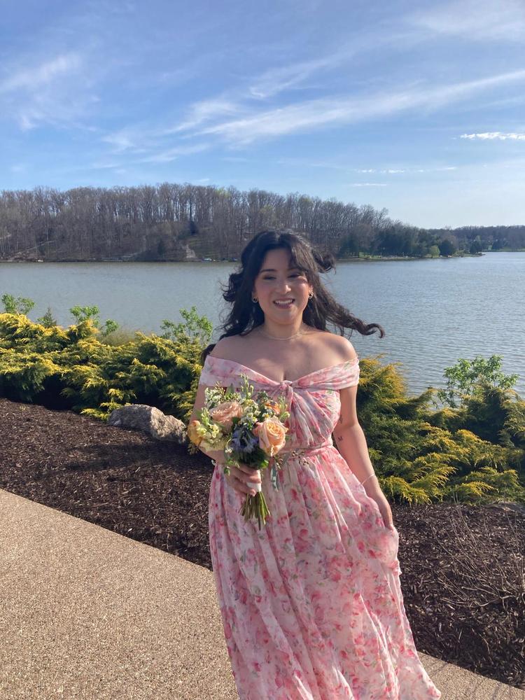 Grace Convertible Dress With Slit - Pink Falling Petals - Customer Photo From Mia