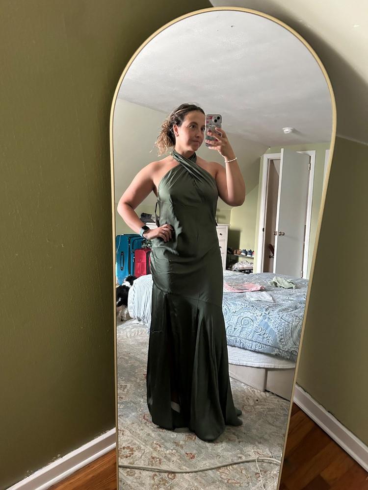 Stephanie Matte Satin Dress - Olive - Customer Photo From Gina Grauer