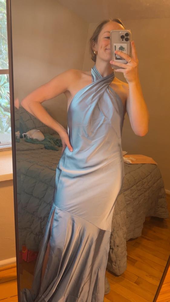 Stephanie Matte Satin Dress - Dusty Blue - Customer Photo From marianna stamba